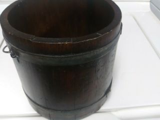 Early Antique Primitive Wooden Bucket With Bail Handle