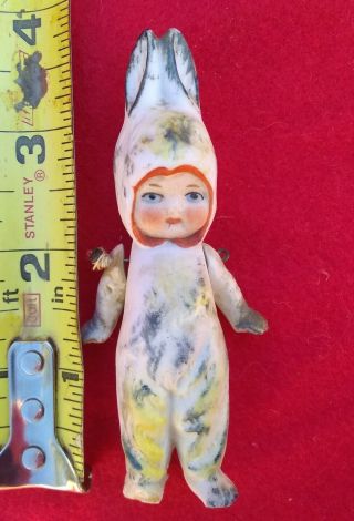 Antique German Bisque Dollhouse Doll Small Child Is A Bunny Rabbit Jointed Arms