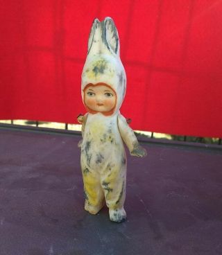 Antique German Bisque Dollhouse Doll Small Child Is A Bunny Rabbit Jointed Arms 3