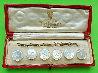 Antique Cased Set Of Pearl Engraved Design Dress Shirt Buttons & Ring Fixers