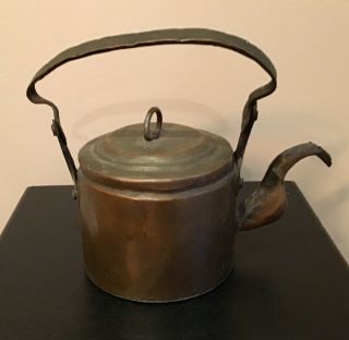 Antique Hand Forged Copper Primitive Rustic Tea Pot Kettle Rare