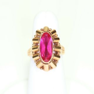 Rare Art Deco 14k Rose Gold & Ruby Ring,  Heavy 4.  7 G. ,  Size 5.  5,  Exc Not Scrap