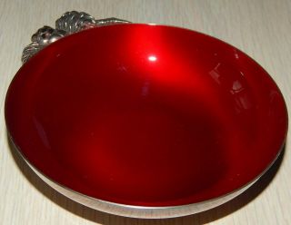 Vintage Reed And Barton Red Enamel / Silver Plate Candy Nut Bowl Pinecone Handle