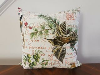 Rare Pottery Barn Bird Pine Christmas Holiday Pillow Cover & Insert 20in Square
