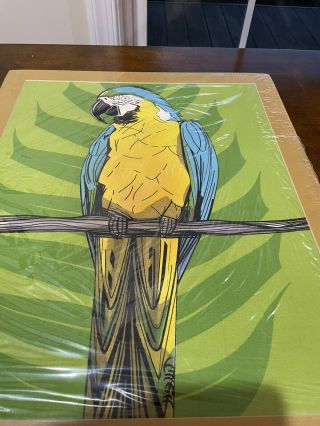 JIM TILLETT Vintage Silk Screen Print Hand Painted Canvas SIGNED,  Macaw Parrot 2