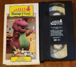 Barney & Friends Eat,  Drink,  & Be Healthy 1992 Vhs Tape Rare Oop Purple Dinosaur