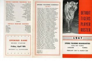 1947 Detroit Tigers Player Roster,  Spring Training,  Lakeland,  Rare Paper,