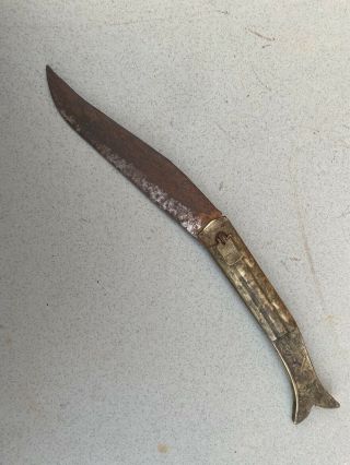 Antique Brass Painted Fish Shape Lock Back Bowing Folding Pocket 13”knife Knives