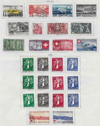 25 Switzerland Stamps From Quality Old Antique Album 1937 - 1939