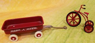 Rare Radio Flyer Wagon Miniature 5 " And Tricycle 3.  5 " Small Classic Red