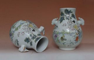 RARE PAIR CHINESE FAMILLE ROSE PORCELAIN VASES POTS MARKED (L738) 3