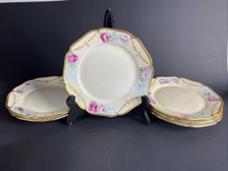 6 Antique Gilded Limoges Haviland & Co Pink Rose Pattern 7&1/4” Plates