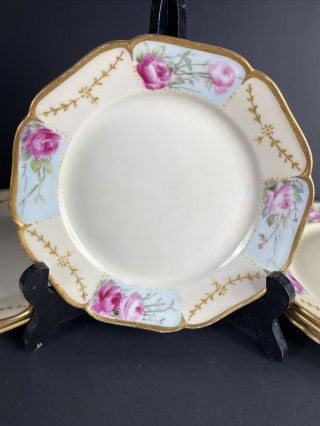 6 Antique Gilded Limoges Haviland & Co Pink Rose Pattern 7&1/4” Plates 2