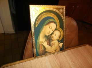 Vintage Italian Gold Gilt Wood Wall Picture Plaque Icon Florentine Art
