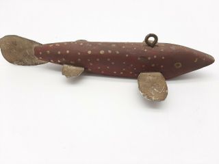 Vintage Hand Made 8 " Muskie ? Fish Spearing Decoy Ice Fishing Lure /estate Find