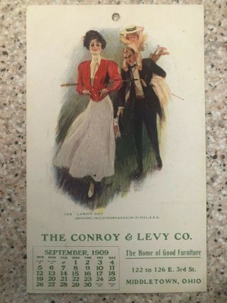 Rare 1909 Trade Golf Postcard Calendar " Conroy & Levy " Ohio Usa Vg Cond