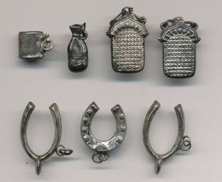 Vintage Antique Mesh Purse Handbag Lsd Horseshoe Sterling Silver Bracelet Charms