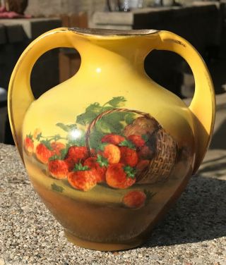 Antique Royal Wettina Rh Austria Double Handled Handpainted Vase 5 1/2 X 5”