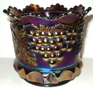 Antique Northwood Carnival Glass Amethyst Grape Cable Sugar Bowl No Lid 2