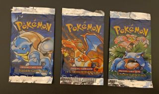 Pokemon Cards - 3 Empty 1st Edition Base Set Booster Packs - Charizard Blastoise