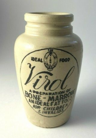 Antique Virol Bone Marrow Stoneware Jar Fat Food For Children & Invalids