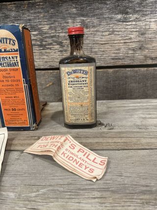 Antique 1930 ' S DeWITT ' S CREOSANT COUGH SYRUP Medicine Bottle Apothecary w/box 2