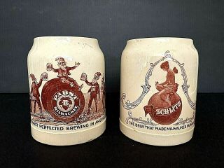Pre Prohibition Schlitz And Pabst Stoneware Beer Mugs Rare Pair