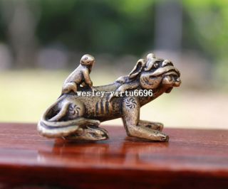 5 Cm China Pure Bronze Copper Feng Shui Foo Dog Lion Unicorn Brave Troops Beast