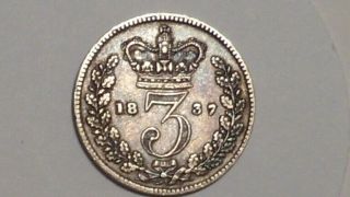 1837 Silver Threepence.  Large Head.  Very Rare.  British.  1836 1835.