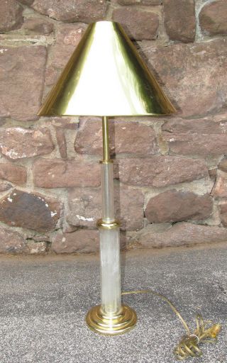 1987 Chapman Glass & Brass Pillar Table Lamp With Rare Brass Shade Regency