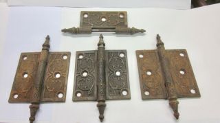 3 Matching Victorian 3 1/2 X 3 1/2 Cast Iron Door Hinges Salvaged Finial Ends