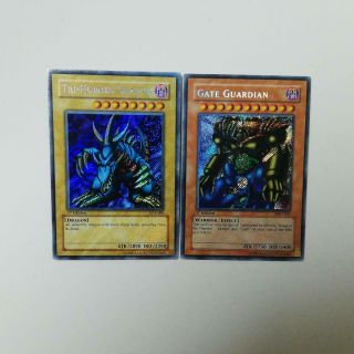 Set Of 2 Yu - Gi - Oh Tri - Horned Dragon,  Gate Guardian Asian Secret Rare 1st Ex - Vg