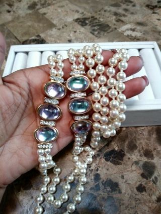 Vintage Rare Signed Daniel Swarovski Co.  Crystal And Faux Pearls Necklace