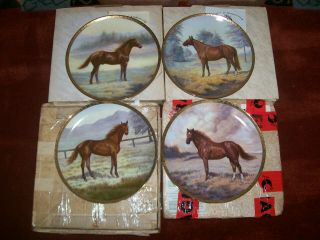 Horse Plates " Perillo " Very Rare " Us Race Horse Royalty " Full Set Of 4 Boxed