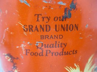 Antique BERMA Grand Union TALL Coffee Tin Litho Can 1 Lb.  Bright Orange 2
