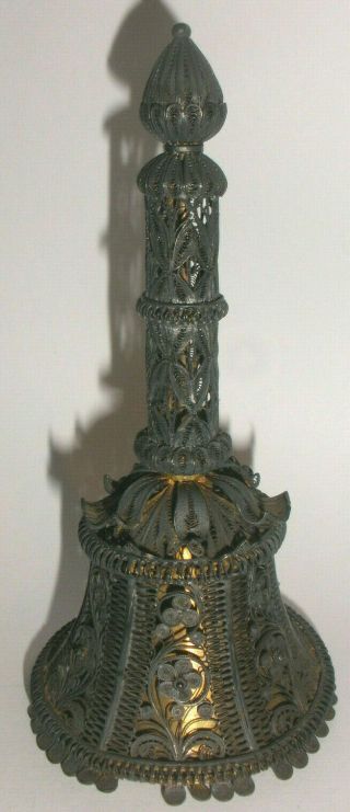 Rare Antique 1800`s Silver Flowers Filigree Gold Wash Calling Bell Russian ?