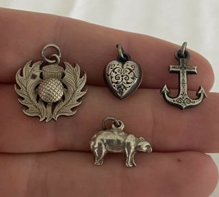 4 X Silver Antique/victorian Anchor,  Thistle,  Anchor & Bear Charms/pendants 925.