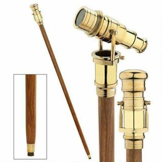 Brass Telescope Wooden Walking Stick Collectible Item For Decoration