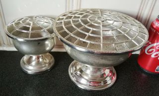 Signed E.  P.  Zing - Silver Plated - England - Pair Rose Bowls With Flower Holders.  W - 800g