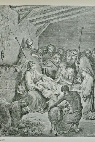 Antique Christmas Nativity 1880 Birth of Christ Religious Holiday Art Engraving 2