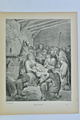 Antique Christmas Nativity 1880 Birth of Christ Religious Holiday Art Engraving 3