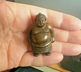 Hand Carved Wood Netsuke Japanese Sumo Wrestler Standing Tall Collectable Figure