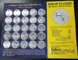 Complete Set 1960s Sunoco Gas Antique Car Coin Series 1 Collectors Card,  Coins