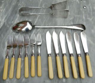 Mappin & Webb 6 Place Fish Knife And Fork Set,  Large Serving Spoon,  Fish Slice