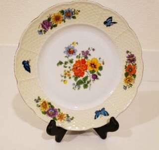 Rare Antique Tk Thun Czechoslovakia Porcelain 9 5/8 " Plate Flowers Butterflies