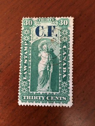 Ol4 Upper Canada,  Ontario Law Revenue Stamp,  1864 30 Cents Cf Rare