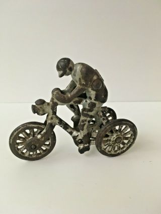 Rare Antique Ives/wilkins Cast Iron Man On Tricycle Trike Bicycle Toy
