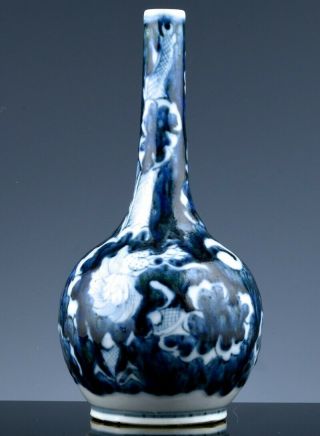 Rare 18/19thc Chinese Blue & White Dragon In Clouds Bottle Vase Kangxi