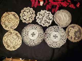 8pc Rare Antique Handmade Needle Lace Doilies Italian French Includes 2 Pairs