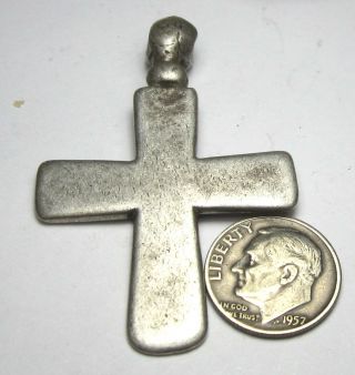 Rare Large Old Solid Silver Ethiopian Cross Antique Pendant 8mm X 53mm